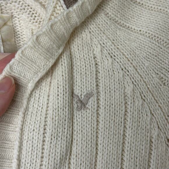 XS Y2K VTG American Eagle Ivory Ribbed Deep V-Neck Hoodie Sweater Elena Gilbert - Picture 4 of 7